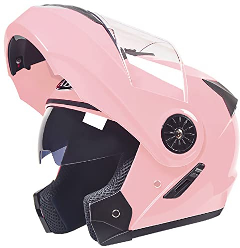 Casque de Moto intégral modulable avec Double visière approuvé Dot/ECE Casque de Moto cyclomoteur Street Bike Racing Crash pour Hommes et Femmes Adultes,Rose,One Size