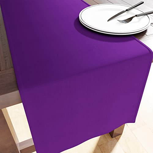 Encasa XO Table Runner Größe 32x230 cm | Baumwoll -Leinwand Stoff | Purple Solid Color | Waschbarer und dauerhaft
