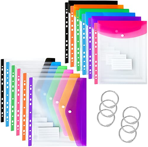 Dokumententasche A4, PANMAY 12 Stück Dokumentenmappe a4 Dreidimensional mit Nruckknopf, 6 Binder Ringe, 6 Farben,mit 11 Binderlöcher und Etikettentasche zum Organisieren von Dokumenten