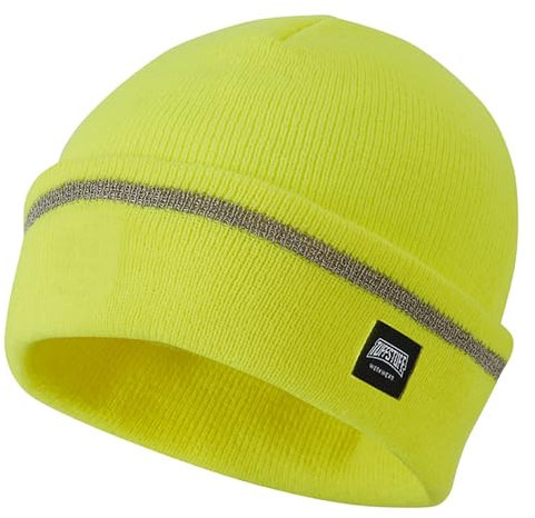 TuffStuff - Reflective Thinsulate Beanie, One Size - Fluorescent Yellow High Visibility Beanie Hat - 100% Acrylic, Microfleece Lined- Warm & Durable Beanie for Trade Professionals & Outdoor Use