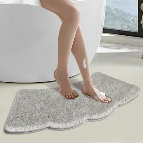 UVCMDUI Duschvorleger Eckdusche rutschfest, 3,5cm Mikrofaser Hochflor Duschvorleger Halbrund Runddusche, Gebogene Duschmatte Saugfähige für Eckbadewanne, 45x110cm, Maschinenwaschbare, Grau