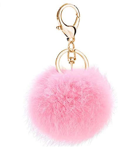 Porte-clés accessoire, porte-clés moelleux, boule en fourrure artificielle, oreilles de chat mignonnes pour femme, porte-clés avec pompons, cadeau (rose), Medium, Autres pierres précieuses