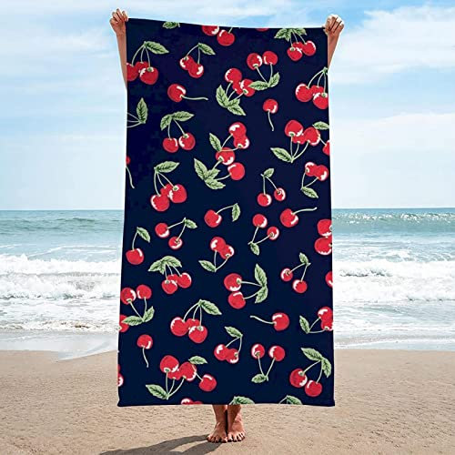 KAYAMU Mikrofaser Handtuch Rote Kirsche Groß 100x200 cm, 3D Strandtuch Kirsche Leicht Sauna Badetuch Schnelltrocknend Handtücher Sandfreies Strandhandtuch für Kinder und Herren und Damen