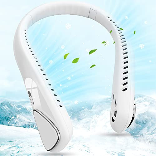 VEAHOOT Bladeless Neck Fans, Portable Neck Fan Rechargeable 5000 mAh, USB-C Powered with 3 Speeds, Personal Fans Round Neck Great For Women Men Kids Home Office Travel Sports Outdoor(White)