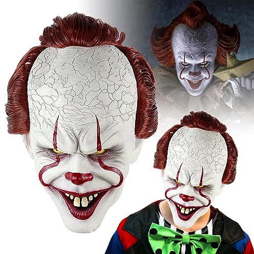 DVDGSC Horror Clown Pennywise Maske: Realistische Halloween Party Latex Gruselige Mask für Kinder Erwachsene Cosplay Kostüm Gruselige Joker Maske Gruseldekoration Requisiten