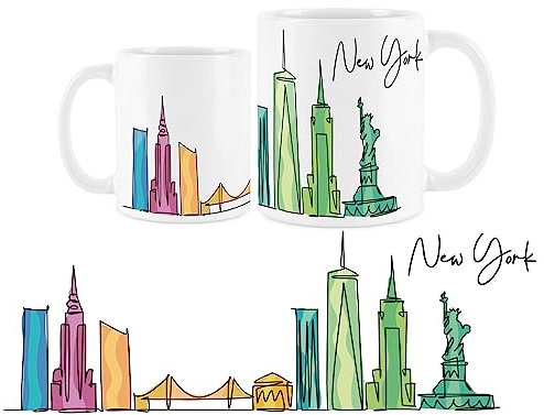 Purely Home New York Mug - Colourful United States Skyline Souvenir Memento White Tea Coffee Gift Present Mug
