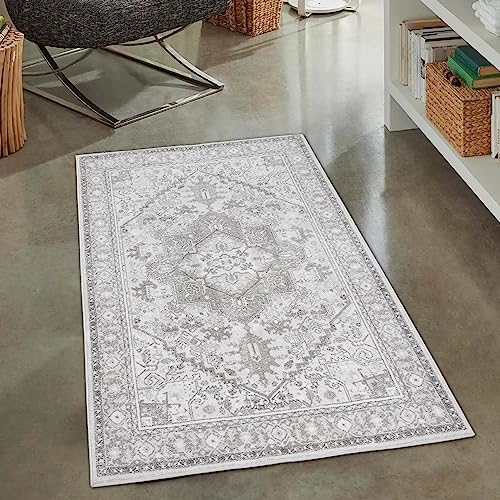 CARPETIA Entspannender Orientteppich Läufer Ornament Verzierungen Antirutsch Gang Flur Schlafzimmer gemütlich grau, 80 x 150 cm