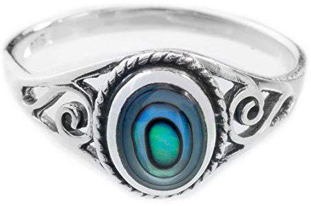 Windalf Zarter Vintage Ring LUCY 9 mm Seeopal mit Lebens Spiralen Bohemia Damenring Freundschaftsring 925 Sterlingsilber (Silber, 56 (18))