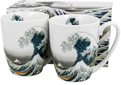 DUO ART GALLERY 2er-Set klassische Becher 350 ml GREAT WAVE New Bone China Porzellan