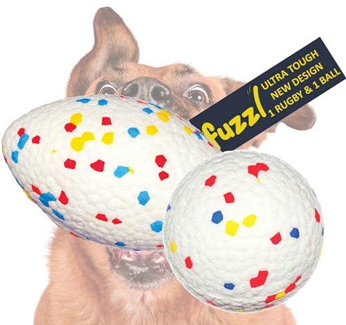Fuzzl Ultra Robuste Hundebälle 2er-Set ETPU Ball und Rugby für Extreme Kauer