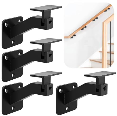 Gyykzz 4 Pack Adjustable Handrail Brackets for Indoor Stairs, T304 Stainless Steel Black Railing Bracket for Staircase, Swivel Hand Rail Banister Brackets for Corridors, Offices, Living Rooms