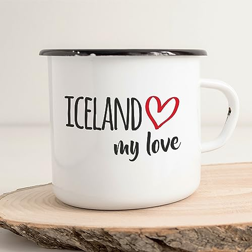 Huuraa Emaille Tasse Iceland my love Geschenk 300ml Vintage Iceland Geschenkidee