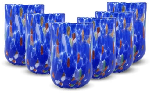Gocce di Murano 6 Bicchieri Acqua Goto Lavorati Secondo la Tradizione degli Artigiani di Murano, Bicchiere Soffiato e Lavorato a Mano 300 ml - Bicchieri Acqua Vetro Linea Eterea