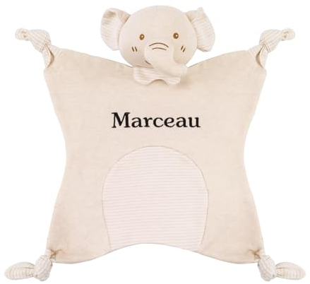 TYRY.HU Babydecke mit Namen Personalisierte Schmusetuch Kuscheldecke Schnuffeltuch Strick Geschenk zur Geburt(Rassel Elefanten)