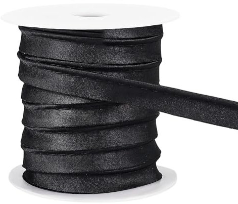 BENECREAT 25 m Flaches Satin-Paspelband, 11.5 mm Paspel-Schrägband Mit Kederschnur, Baumwollband Zum Nähen von Kleidung, Besatz von Polstern, Schwarz