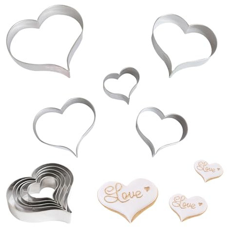 Fayemint 5 pezzi Formine per Biscotti, Formine per Biscotti a Forma di Cuore, Stampi per Biscotti a Forma di Cuore, 5 Dimensioni, per Biscotti, Cioccolatini, Biscotti, Fondente