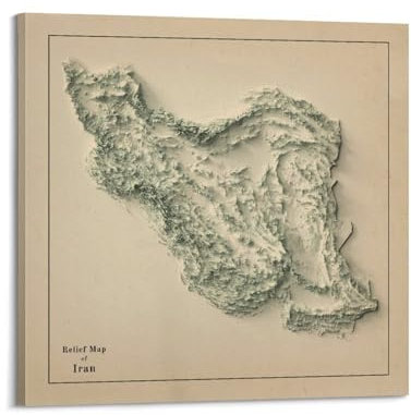 GELS Iran Map Vintage Relief Karte Poster Dekorative Malerei Leinwand Kunst Bild 70 x 70 cm