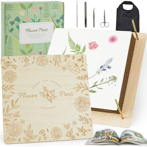 Frogprin Großes Blumenpress-Set, 27,4 x 27,4 cm, 10 Schichten, Holzblumen-Press-Set mit Aufbewahrungstasche und 24 Löschpapieren, DIY gepresste Blumen, Kunst und Handwerk für Erwachsene und Kinder,
