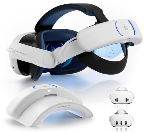 BINBOK VR T3 Plus - Cinghia per batteria per Meta Quest 3, batteria ricaricabile (2 x 8000 mAh) con accessori per dock di ricarica, cinturino Elite regolabile per Quest 3 (cinturino per batteria