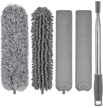 Feather Dusters for Cleaning - Extendable Duster with Telescoping Extension Pole 30 to 100 Inches, Microfiber Dusters for Cleaning Cobweb, High Ceiling Fan, Lights, Blinds