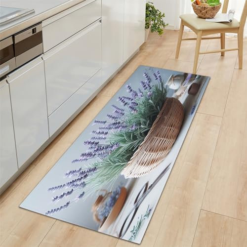 Tapis de Cuisine 40x120 cm Lavable Rectangle Tapis, Panier Lavande Tapis De Passage, Antidérapant Tapis Salle De Bain, Doux Bleu Tapis Couloir, Tapis de Cuisine Devant L'évier