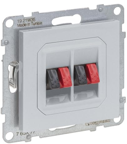 LEGRAND, SEANO Lautsprecher-Anschluss 2-fach mit Federklemmen (Rot/Schwarz), Farbe: Aluminium lackiert, 765277
