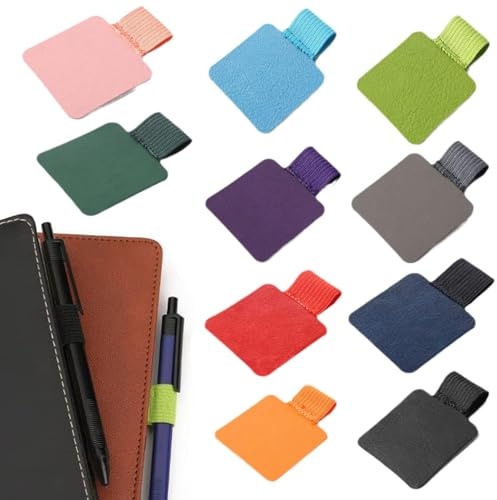 Uskerb 10-Pack Leather Pen Loops with Elastic - Self-Adhesive, Universal Fit for Notebooks and Planners