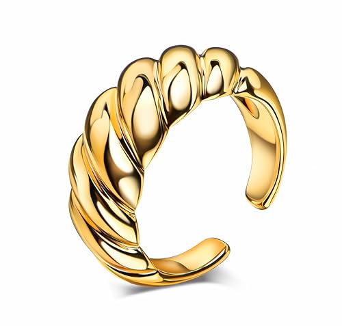 DJADEE Lovely Waves Ring Gold 750er Gold 18 Karat vergoldet Edelstahl, Damen, Hypoallergen, Wasserfest, Größe verstellbar