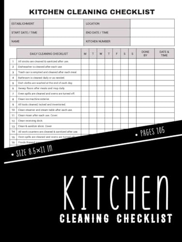 Kitchen Cleaning Checklist Log Book: Daily & Weekly and Monthly Cleaning Schedule for any Commercial Kitchen or Business