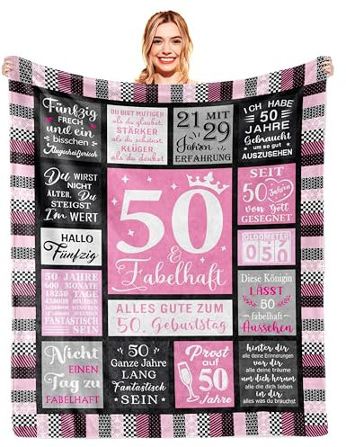 YESTUTI 50 Geburtstag Frau, Geschenke zum 50 Geburtstag Frau, Geburtstagsgeschenk für Frauen 50, Deko 50 Jahre Frauen Decke 150x130CM