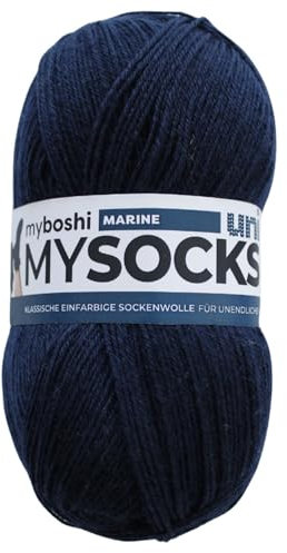 myboshi mysocks uni einfarbige Sockenwolle, 4-fädig, weich und geschmeidig, mit Aloe Vera behandelt, 100g, Ll 420m, Blau (Marine), 1 Knäuel