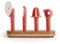 CREATE/Pack de 4 utensilios de cocina terracota/Soporte de madera, pelador de fruta y verdura, exprimidor, cortador de pizza, abridor multifunción, apto para lavavajillas