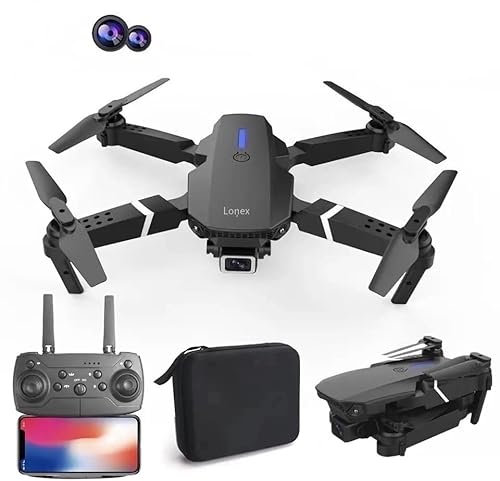 Lonexo V3 Drone E88 4k Dual wide-angle HD camera WiFi height Hold Foldable RC quadrotor helicopter Rechargable Camera-free children's toys (Black)
