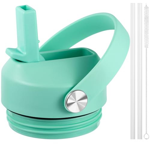 Straw lid for Yeti Rambler 18 26 36 64 oz, Lid with Straws and Flexible Handle, Replacement Cap for Yeti 18oz 26oz 36oz 64oz Rambler Water Bottle Straw Cap, Seafoam