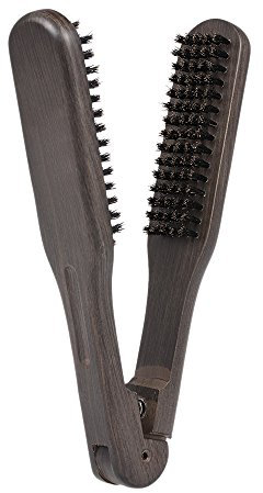 Doppelseitige Borstenbürste, Glättbürste aus Holz und Borstenmaterial, Haarglättungsbürste mit Griff für Haarstyling, Glätten, Mattschwarz