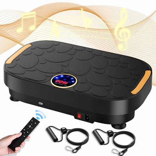 Vibration Plate Exercise Machine with Remote Control, Mini Full Body Vibration Platform Exercise Machine for Lymphatic Drainage with Acupressure Nodes, Vibration Platform with Resistance Bands