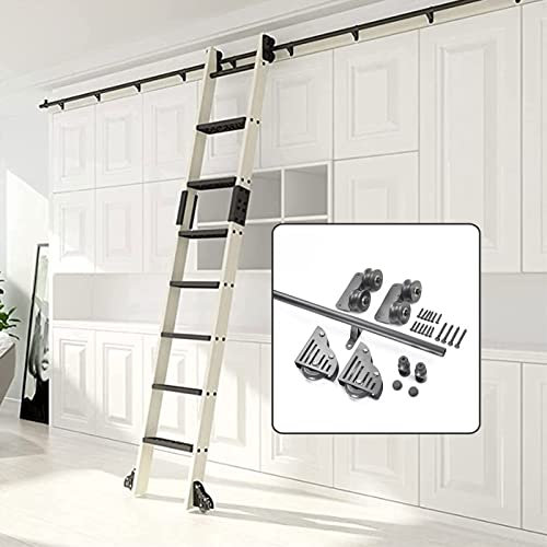 CuNtoHHH Libreria con Scala Scorrevole, Set Completo di ferramenta, Binario di Scorrimento con Ruote a rulli da Pavimento + Kit Binario di Estensione (Senza Scala), Binario per Scala Mobile in Tubo t