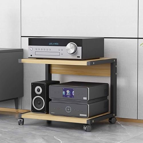 2-stufiger AV-Medienschrankständer, TV Rack HiFi Regal Audio Schrank, AV-Medienständer, Verstärker-Rack-Regal, Stereo-Schrank, Heimkino-Club-Lautsprecher, offenes Audio-Aufbewahrungsregal(Pomelo Wood,