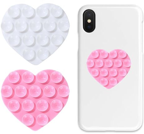 2 Stück Herzform Silikon Saugnapf Handyhülle, Silikon Handyhülle Klebriger Handy-Griff, Handy Saugnapf Halterung Sticky Phone Case, Für Mobilgeräte Spiegel Glas, Selfies Und Videos