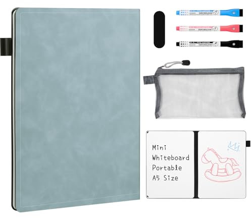 AGM A5 Mini Whiteboard, Kleines Whiteboard, tragbare Schreibtafel mit 3 Farbstiften, Radiergummi und Netzbeutel für Büro, Arbeitszimmer, Klassenzimmer und Zuhause – Marineblau