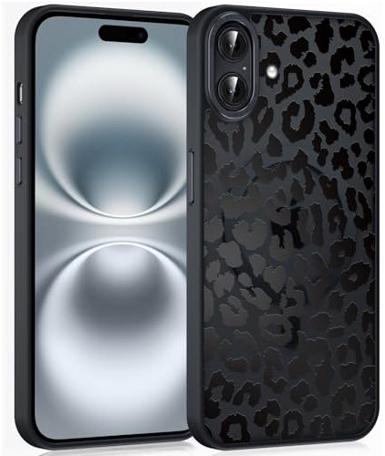 Coiwxmoi Magnetische Handyhülle für iPhone 16 6,1 Hülle,Kompatibel mit MagSafe, Aesthetic Leopard Muster Transluzente Mädchen Case,Matte PC Dünn TPU Bumper Stoßfest Kratzfest Schutzhülle - Schwarz 02