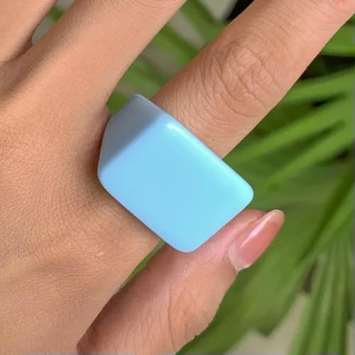 Modischer Farbiger Acrylring, Schlichter Ring, Neuer geometrischer quadratischer Ring-Hellblau