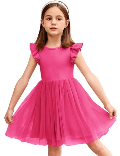 Arshiner Robe pour Filles Robe D'été en Tulle pour Tout-Petits Robe de Fête pour Enfants Robe de Princesse Robe de Soirée Rose 7-8 Ans