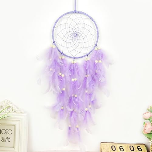 CHSEROK Kleiner Makramee Traumfänger Lila aus Federn, handgefertigt, exquisit und kreativ, als Geschenk