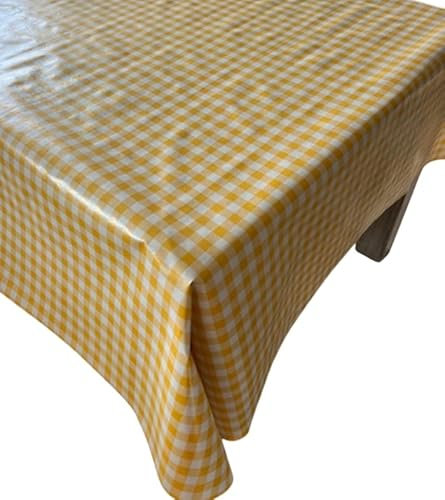 Générique CREADETEX Nappe Vinyle PVC Toile cirée Carreaux Vichy Jaune Table guinguette Restaurant (140x140)