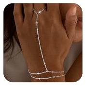 BelleVive 2 Stück Zierliches Ringarmband, Handkette für Damen – Silber, verstellbar, Satellitenperle, Büroklammer, anlaufgeschützt, Punkt, CZ-Gliederarmband, trendiges Schmuckgeschenk