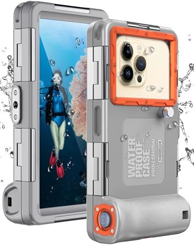 Waterproof Diving Phone Case for iPhone Samsung Galaxy Huawei Series Smartphones, Professional [50ft/15m] Outdoor Snorkeling Underwater Surfing Photo Video Cover (Gray-Orange)