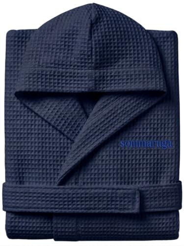 Accappatoio Nido D'Ape Donna e Accappatoio Nido D'Ape Uomo in Cotone con Cappuccio Tasche e Cintura, Leggero e da Viaggio S-XXXL