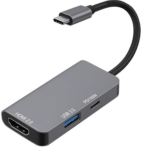 USB C to HDMI Adapter, Type C to HDMI 4K Converter Adapter For Laptop TV, USB C Hub 3 in 1, USB A 3.0 Dataports, 100W PD Fast Charger for iPhona 15/16 Pro Max, MacBoak M1/M2/M3 Pro Air/Pad For Samsang