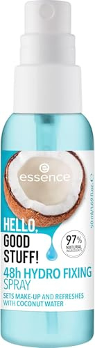 essence HELLO, GOOD STUFF! 48h HYDRO FIXING SPRAY, Transparent, feuchtigkeitsspendend, fixierend, erfrischend, natürlich, strahlend frisch, vegan, ölfrei, ohne Alkohol, ohne Parabene, 5er Pack (50ml)